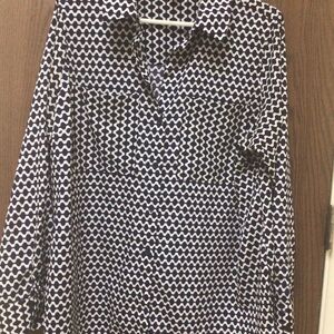 Tommy Hilfiger Navy and White Geometric Shirt Blouse, sz XL